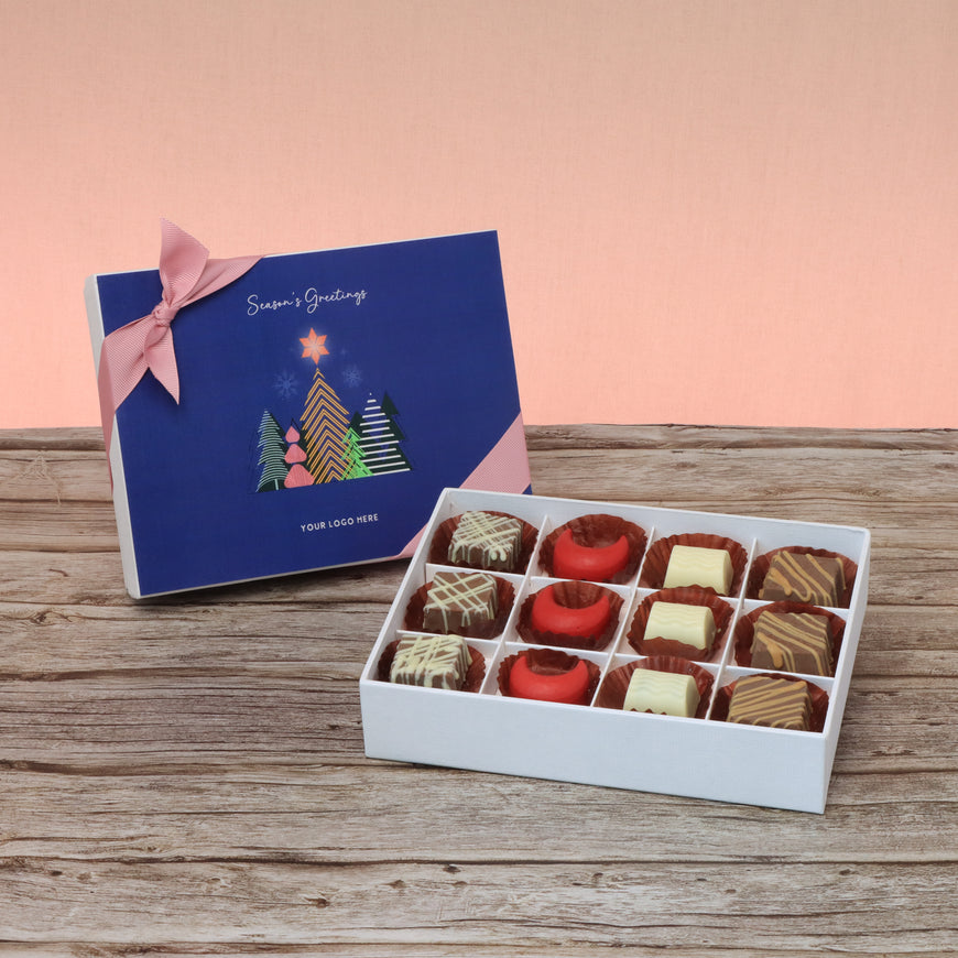 Set of 5 corporate customized season's greetings designed premium chocolate 12p hard box