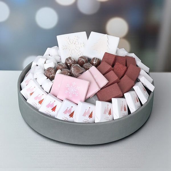 Christmas tree & snow flakes premium chocolate round leather tray