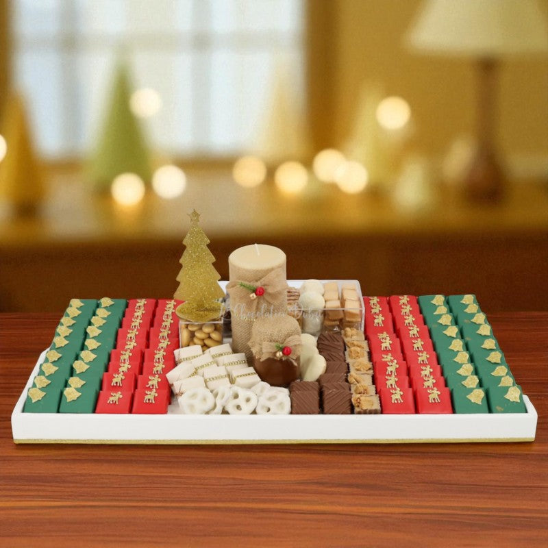 Christmas decorated premium chocolate & sweets large leather tray