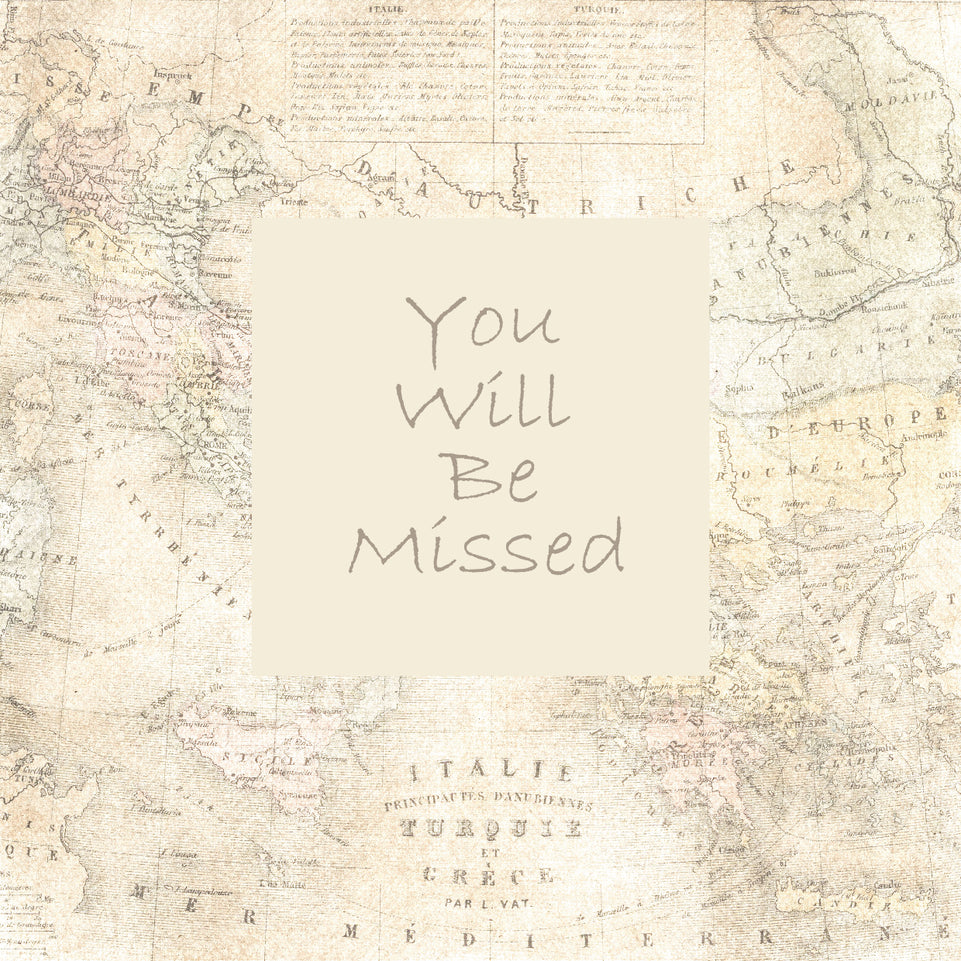 You will be missed vintage map greeting card