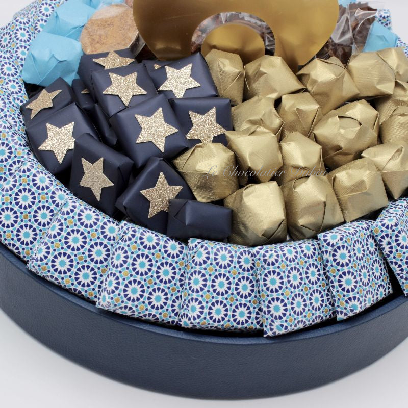 Ramadan eid decorated chocolate & sweets round leather tray