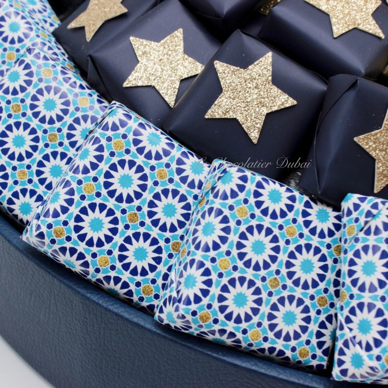 Ramadan eid decorated chocolate & sweets round leather tray
