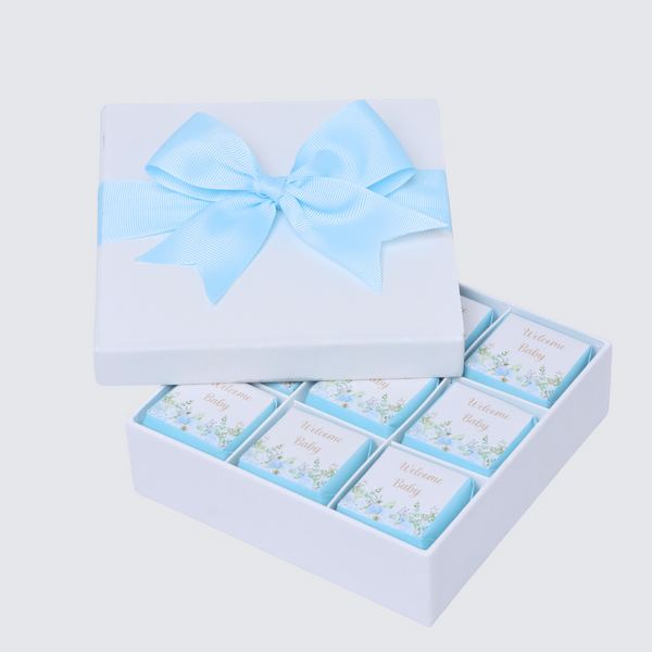 Baby boy flower designed 9-piece chocolate hard box