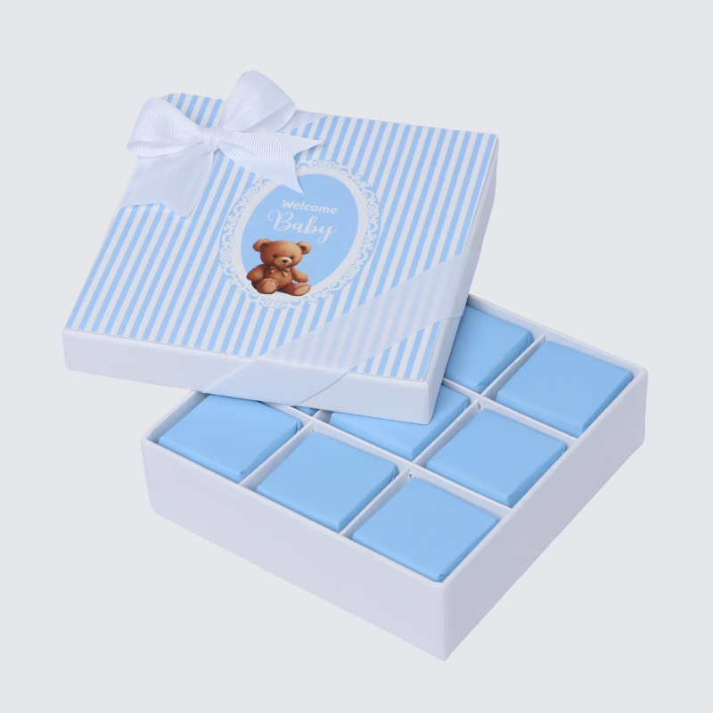 Baby boy "welcome baby" teddy designed 9-piece chocolate hard box