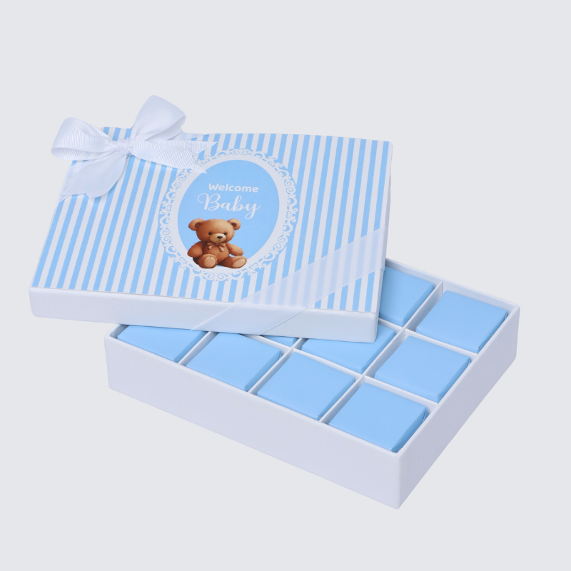 Baby boy " welcome baby " teddy designed 12-piece chocolate hard box