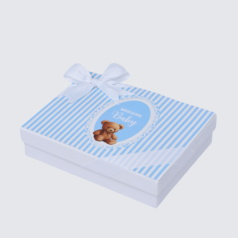 Baby boy " welcome baby " teddy designed 12-piece chocolate hard box