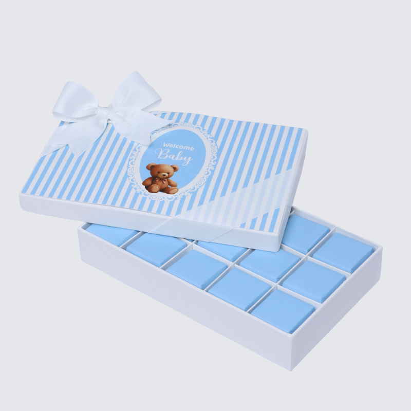 Baby boy "welcome baby" teddy designed 15-piece chocolate hard box