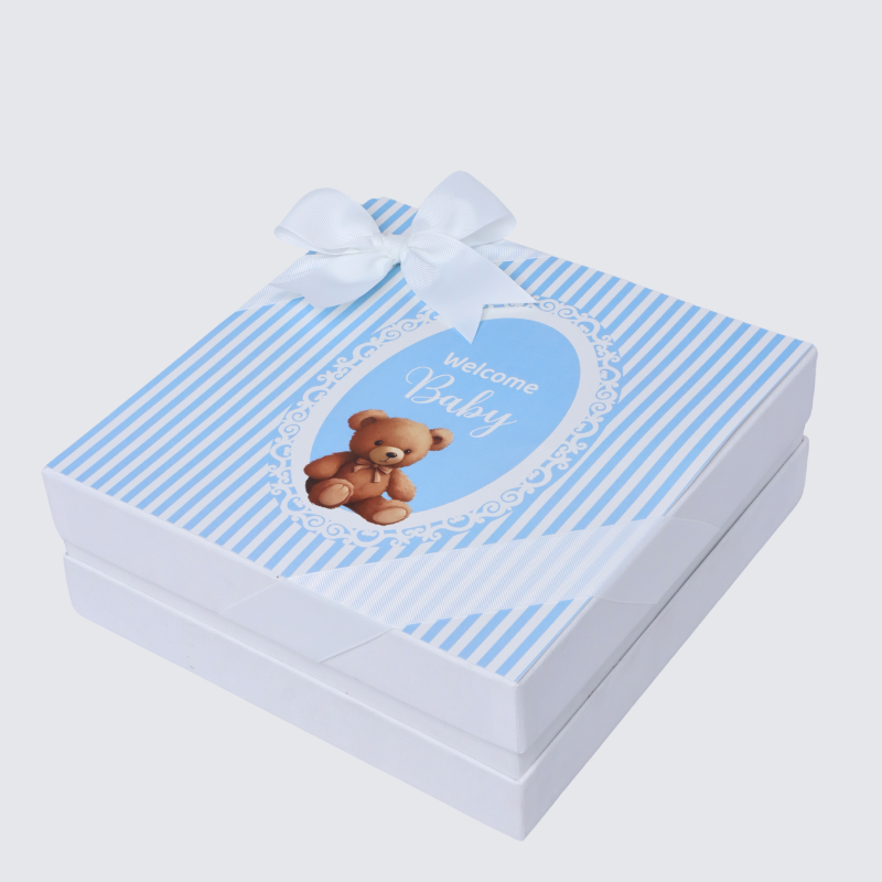 Baby boy "welcome baby" teddy designed 2-layer chocolate hard box