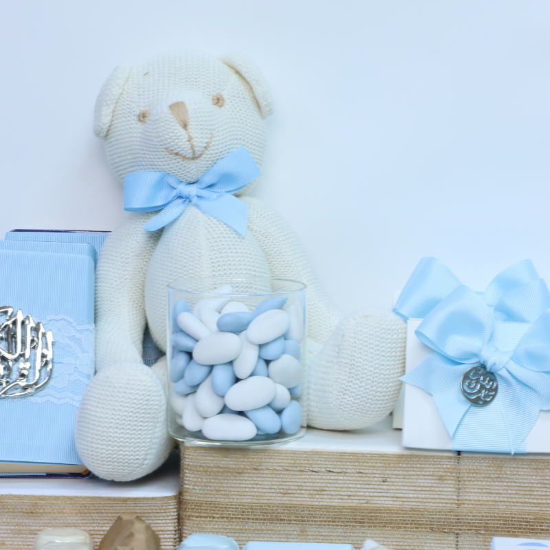 Baby teddy theme personalized chocolate wood stand