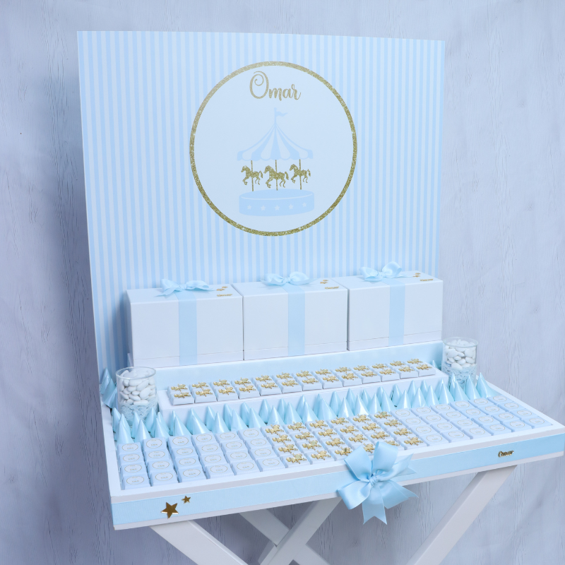 Carousel themed baby boy personalized chocolate stand