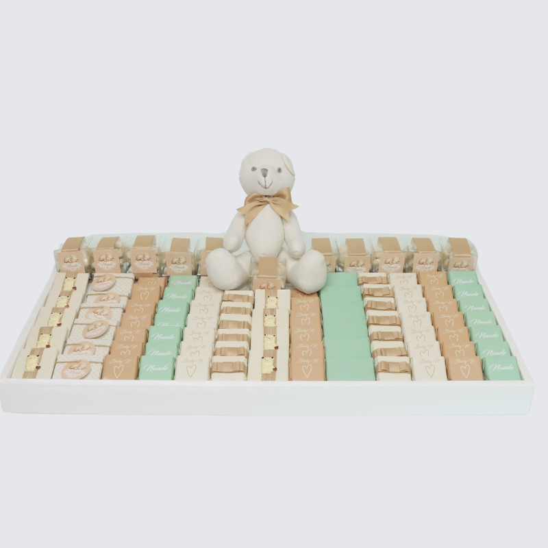 Baby teddy themed personalized chocolate large leather tray