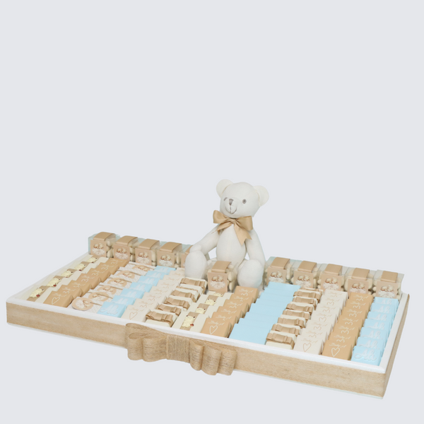 Baby boy teddy themed personalized chocolate leather tray
