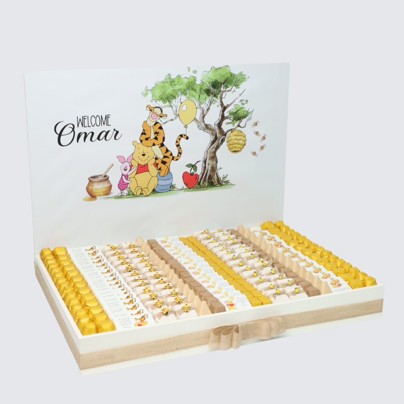 Baby pooh themed personalized chocolate wood stand