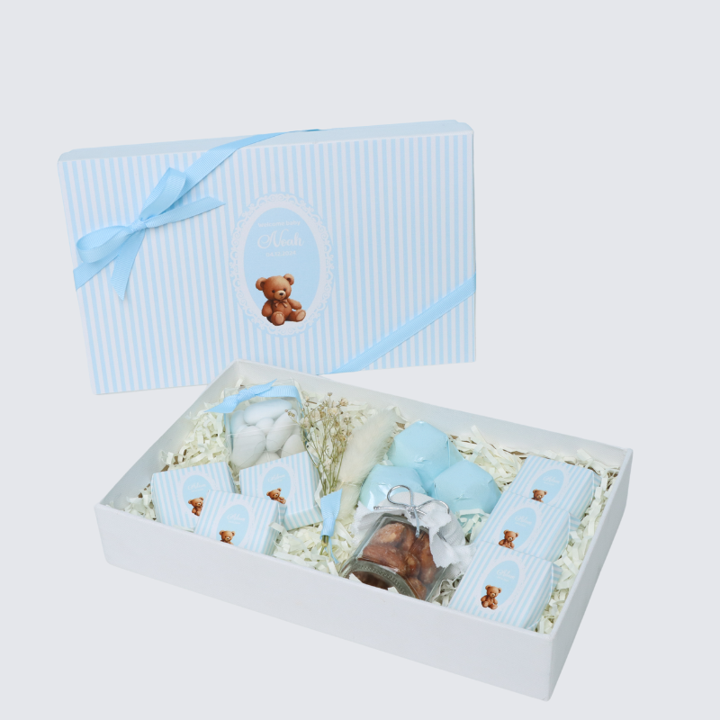 Baby boy personalized teddy designed chocolate & sweets hard box