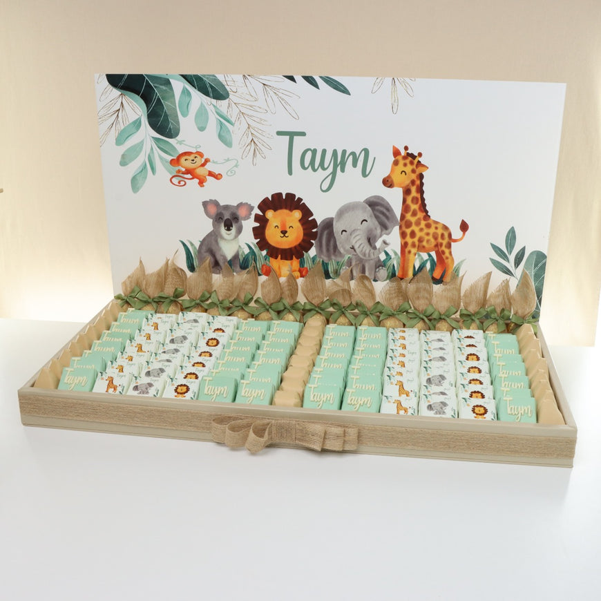 Baby boy personalized animal safari theme chocolate leather tray