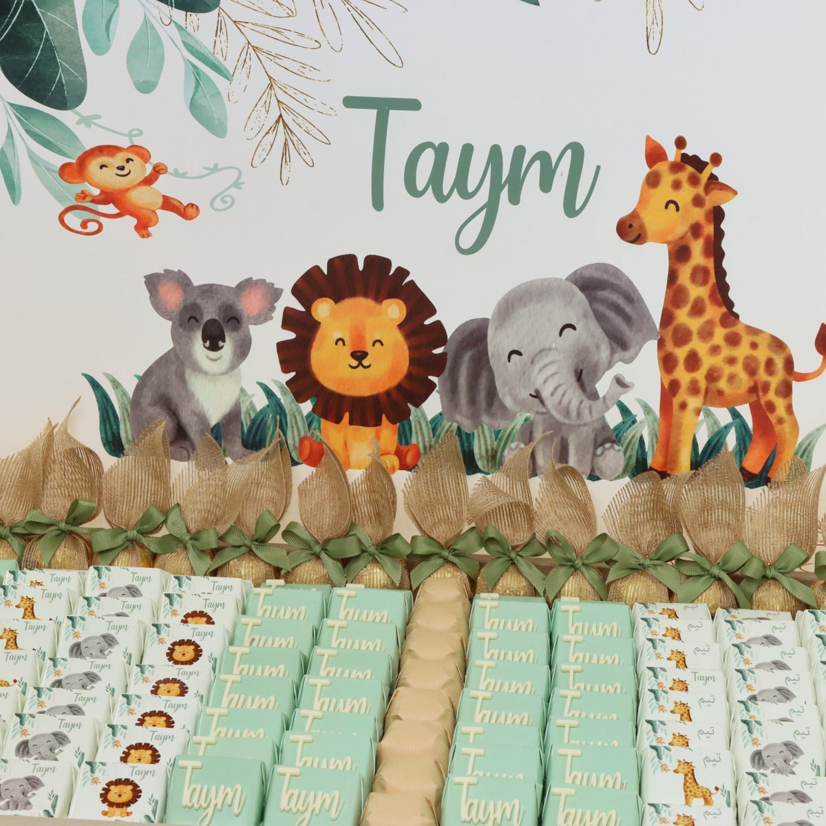 Baby boy personalized animal safari theme chocolate leather tray