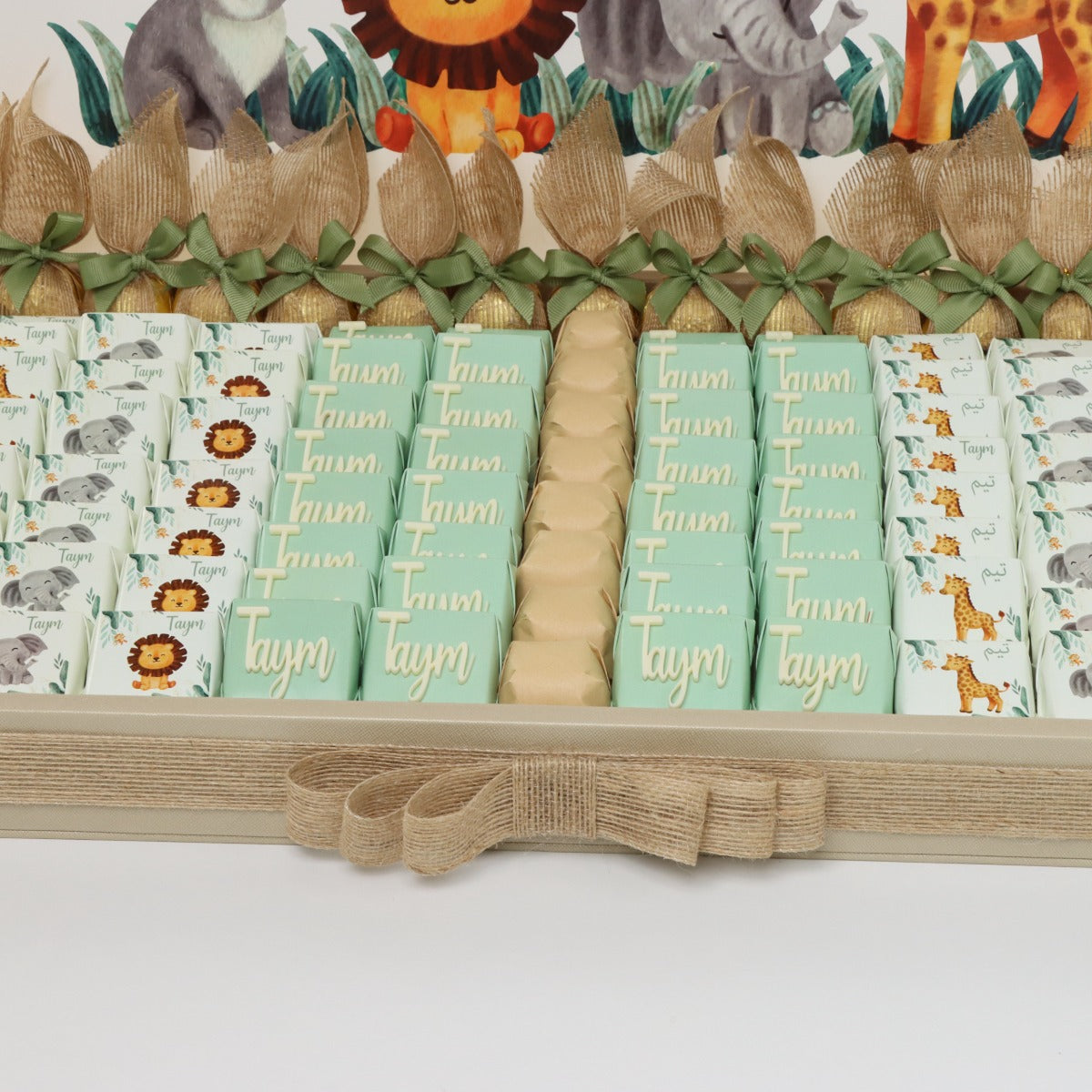 Baby boy personalized animal safari theme chocolate leather tray