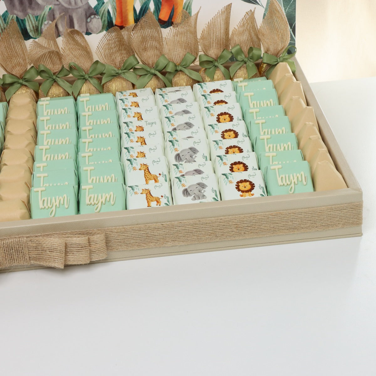 Baby boy personalized animal safari theme chocolate leather tray