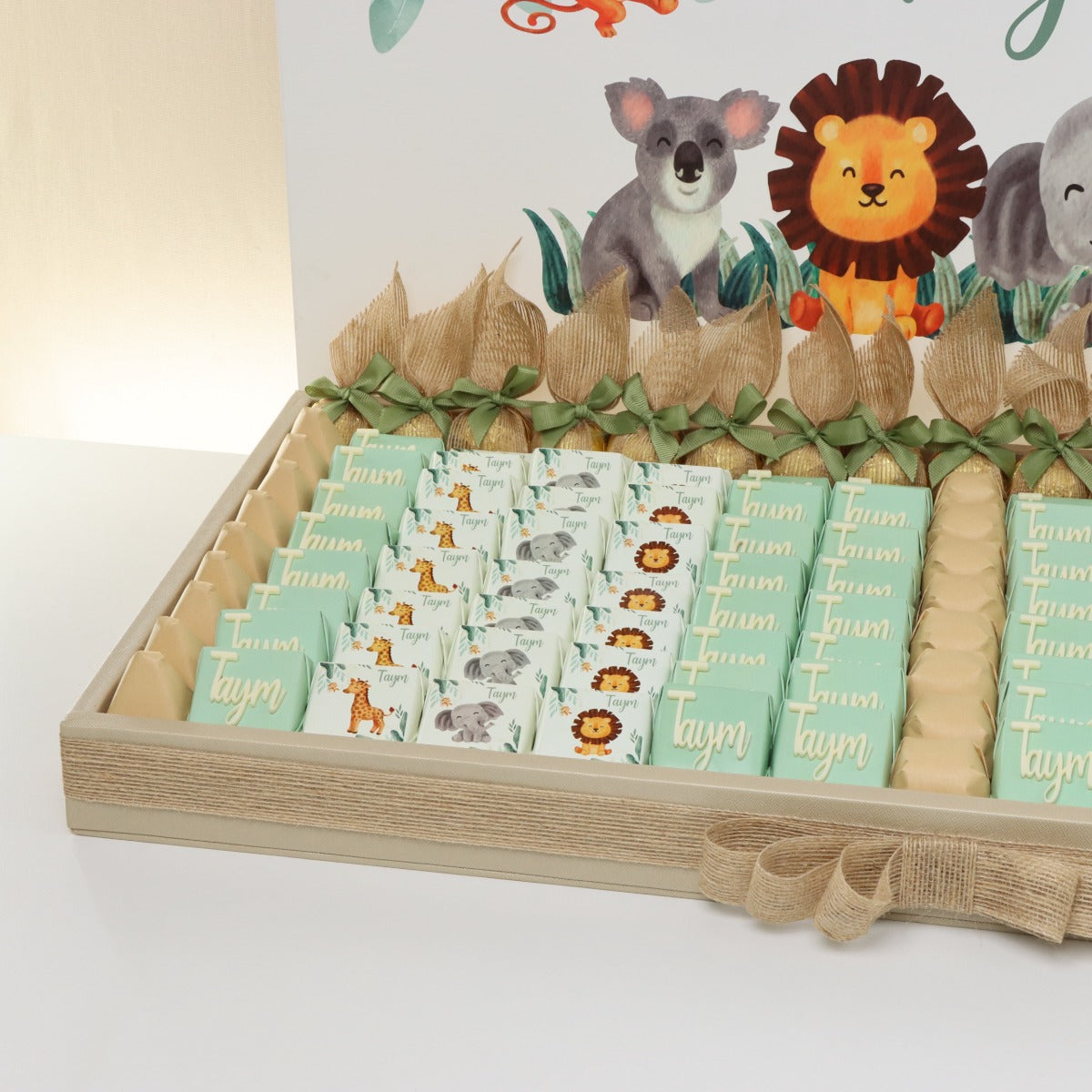 Baby boy personalized animal safari theme chocolate leather tray