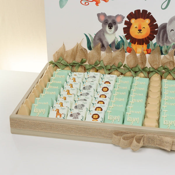 Baby boy personalized animal safari theme chocolate leather tray