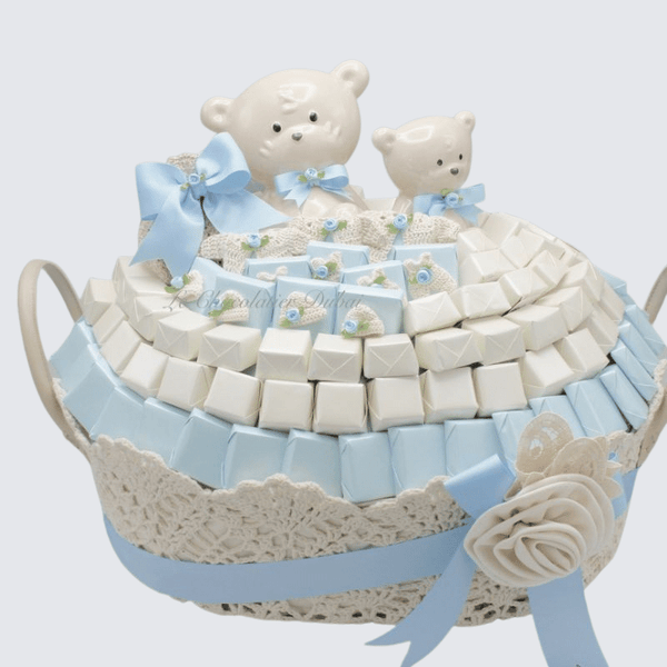 Luxury baby boy decorated chocolate crochet basket