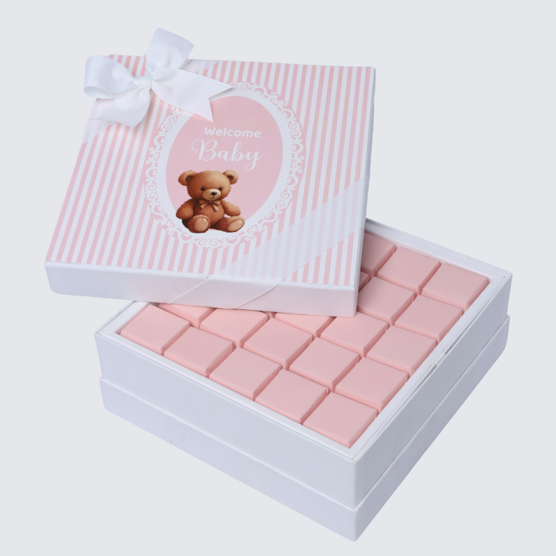 Welcome baby girl teddy designed premium chocolate hard box