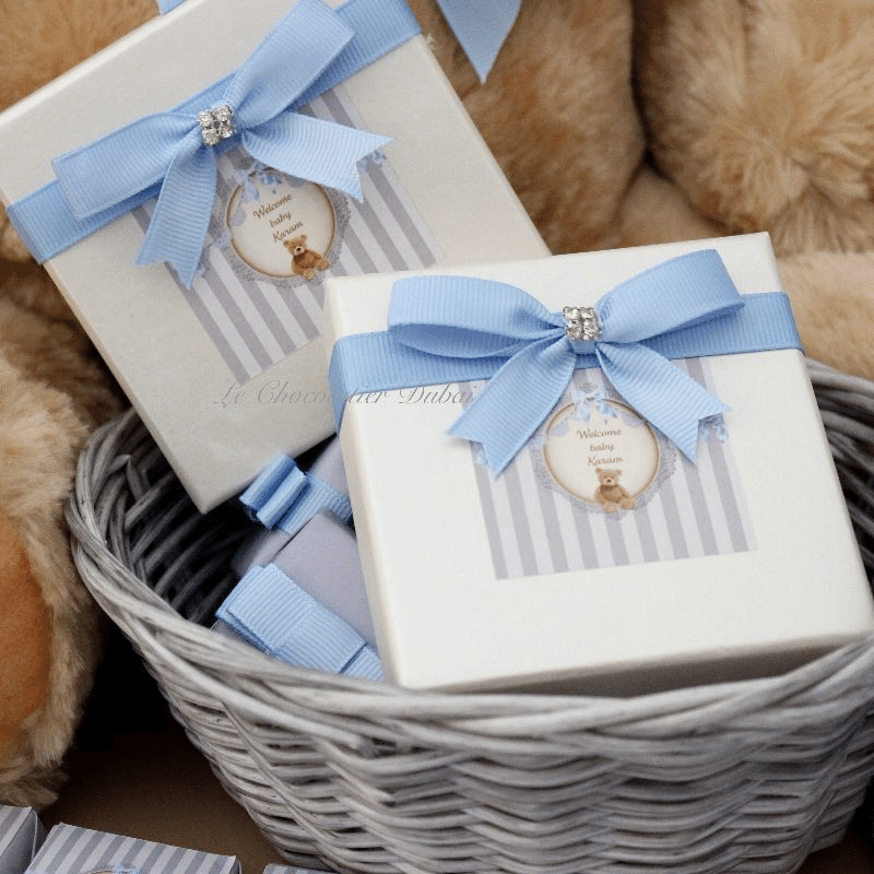 BABY BOY TEDDY THEME PERSONALIZED CHOCOLATE HARD BOX