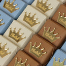 Baby boy crown decorated chocolate medium leather tray with gold foil acrylic personalized designed backdrop
