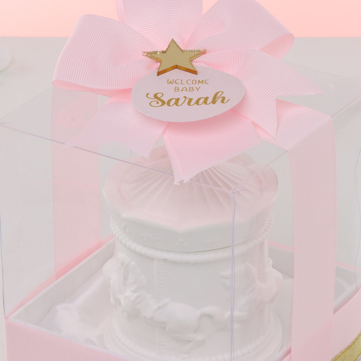 Set of 20 boxes baby girl carousel scented candle giveaway