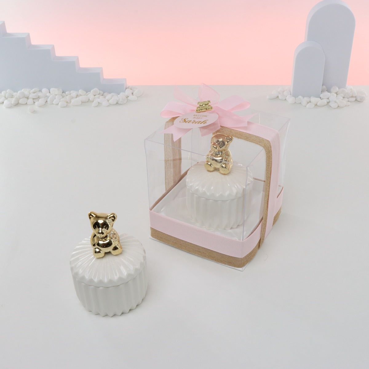 Set of 20 Baby girl teddy ceramic box giveaway