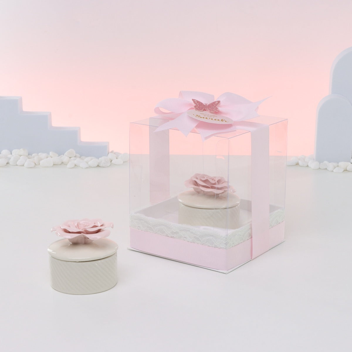 Set of 20 boxes baby girl rose flower trinket box giveaway