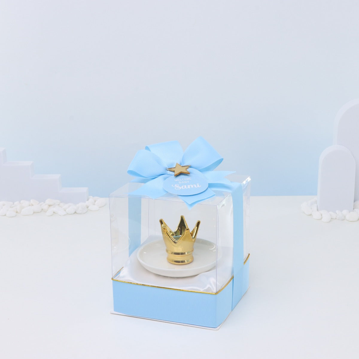 Set of 20 pcs baby boy crown white ceramic plate giveaway