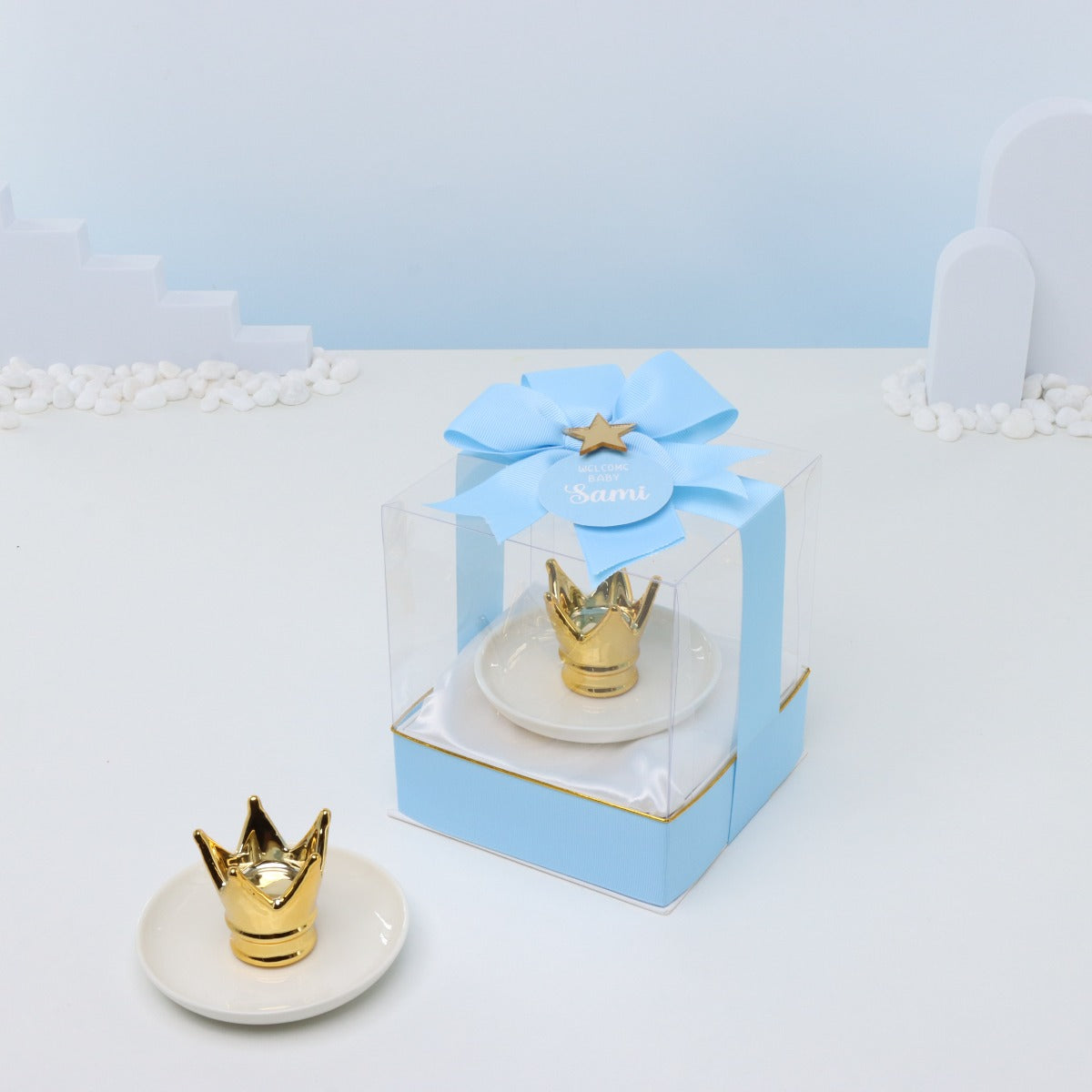 Set of 20 pcs baby boy crown white ceramic plate giveaway