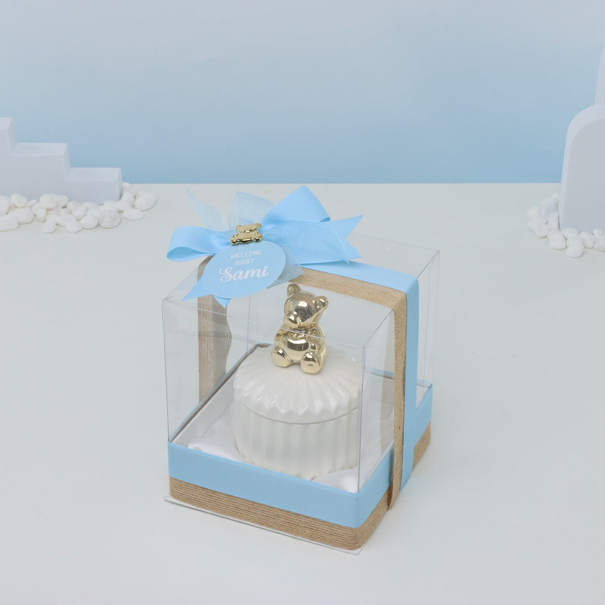 Baby boy teddy ceramic box souvenir