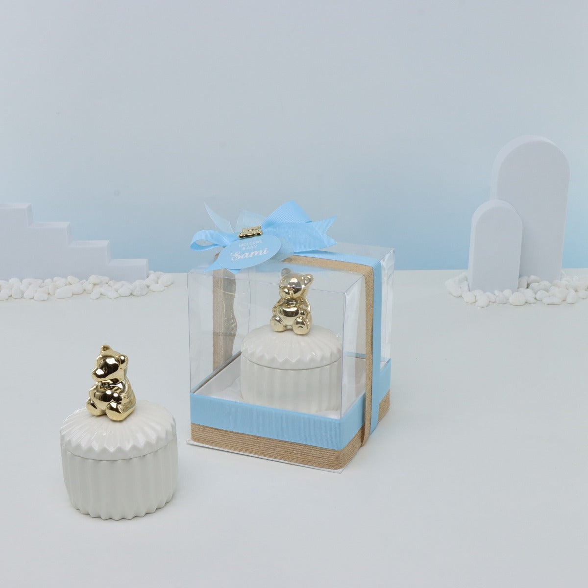 Baby boy teddy ceramic box souvenir
