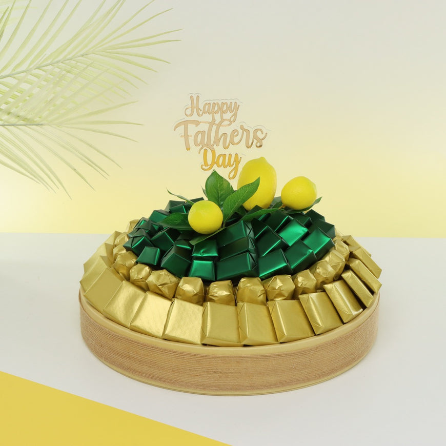 Happy father's day lemon decorated chocolate leather round tray