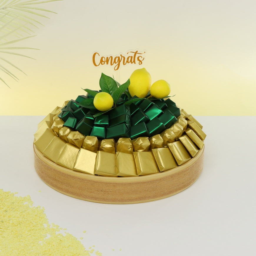 CONGRATS LEMON DECORATED CHOCOLATE LEATHER ROUND TRAY