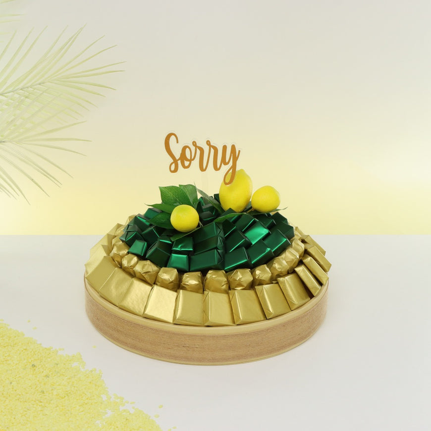 SORRY LEMON DECORATED CHOCOLATE LEATHER ROUND TRAY