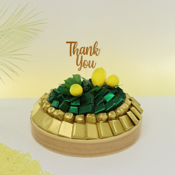 Thank you lemon decorated premium chocolate leather round tray