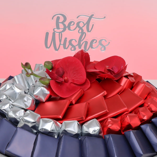 Best wishes orchid decorated chocolate leather round tray