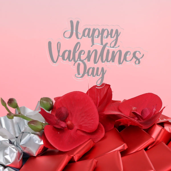 Happy valentine's day orchid decorated chocolate leather round tray