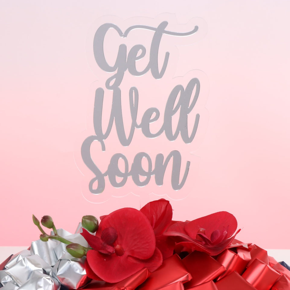 Get well soon orchid decorated chocolate leather round tray