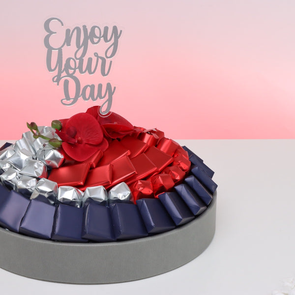 Enjoy your day orchid decorated premium chocolate leather round tray