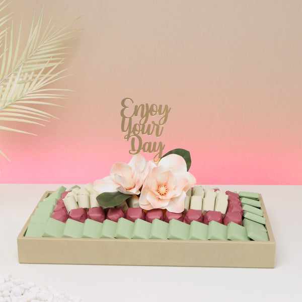 Enjoy your day peach magnolia decorated premium chocolate leather tray