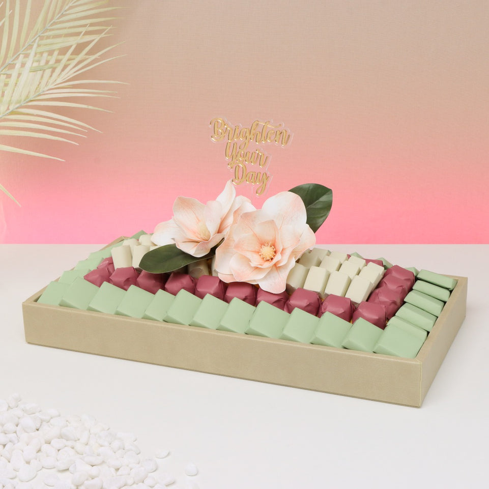 Brighten your day peach magnolia decorated chocolate leather tray