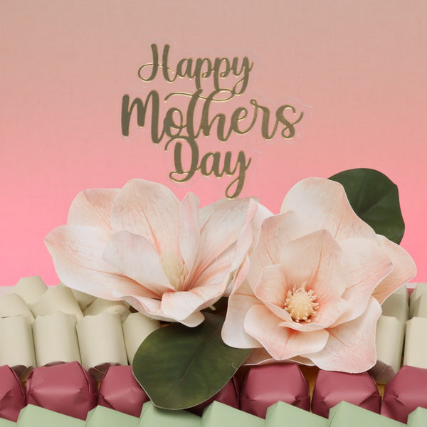 Happy mother's day peach magnolia decorated chocolate medium leather tray