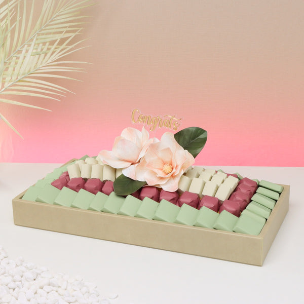 Congrats peach magnolia decorated premium chocolate medium leather tray