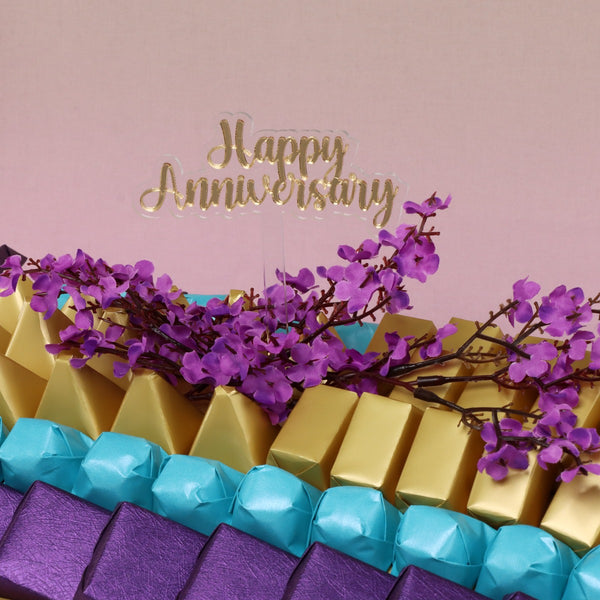 Happy anniversary cherry blossom floral decorated chocolate medium leather tray