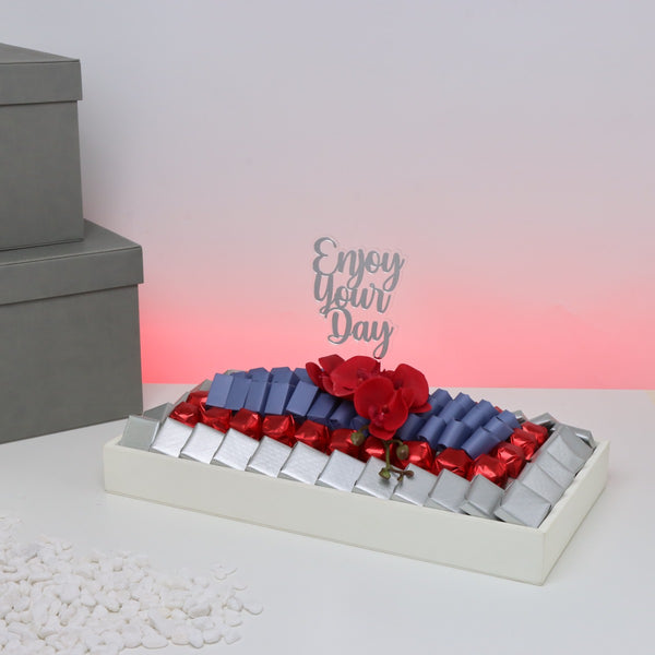 Enjoy your day orchid decorated premium chocolate leather tray