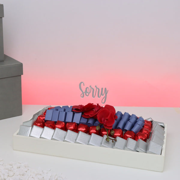 Sorry orchid decorated chocolate medium leather tray